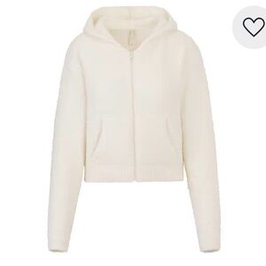 SKIMS Cozy Knit Zip-Up Hoodie | Cream Plush Fleece Lounge Jacket